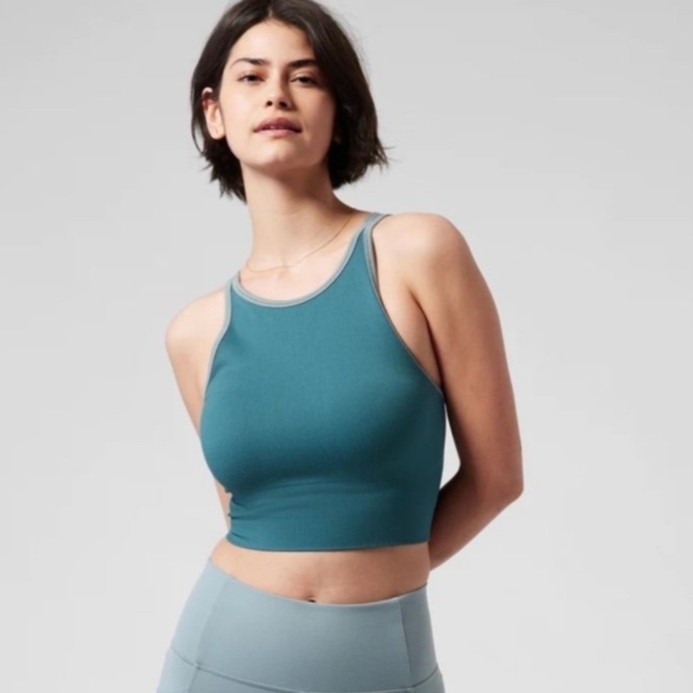Athleta Teal High Neck Teal Crop Tank